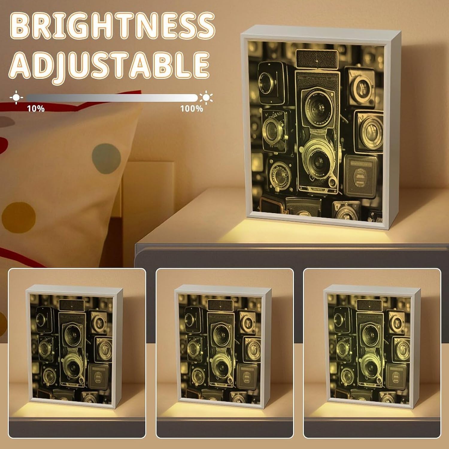 Vintage Camera Vanity Mirror Multifunctional Travel Beauty Mirror 3-Gear Dimable Light LED Lighted Vanity Mirrors Portable Decoration Beauty Mirror Bedroom Bathroom image 5