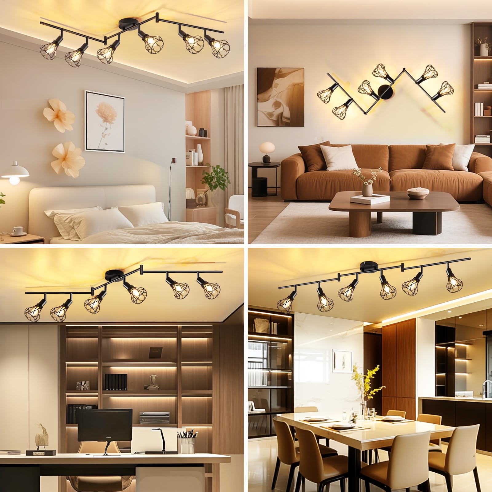 GeyouLux Deckenlampe LED Deckenleuchte E14 Deckenstrahler 6 Flammig Schwenkbar 350° Deckenspots Retro Küchenlampe Wohnzimmerlampe Schwarz Lampe für Küche Wohnzimmer Flur Schlafzimmer Ohne Leuchtmittel