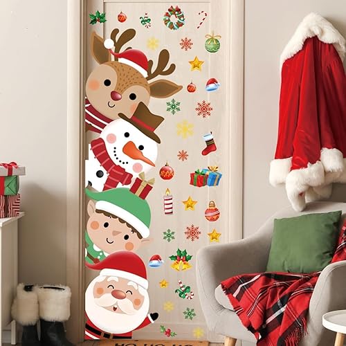 Miniatura 4 de 44.88 x 15.75 Inch Christmas Door Decals Christmas Santa Claus Elk Snowman Door Sticker Decor for Holiday Christmas Kids Baby Nursery Playroom