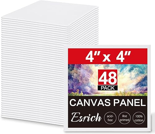 ESRICH Tableros de lona para pintura, paquete de 48 lienzos para pintar 4 x 4, 100% algodón, pequeños lienzos imprimados sin ácidos, mini paneles de