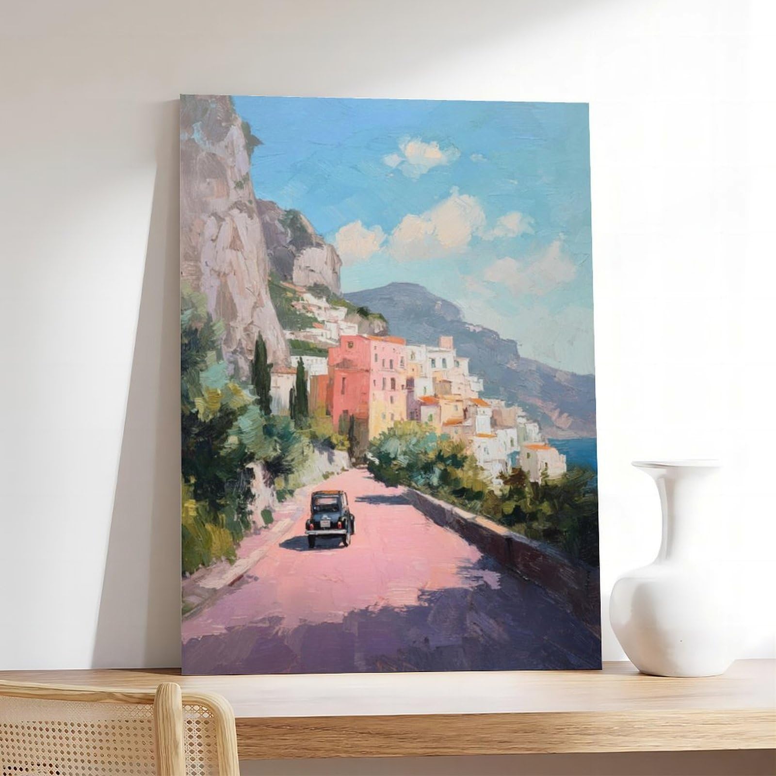 Quark Retro Amalfiküste Wandkunst Italien Küstenmalerei Poster Pastellrosa 2