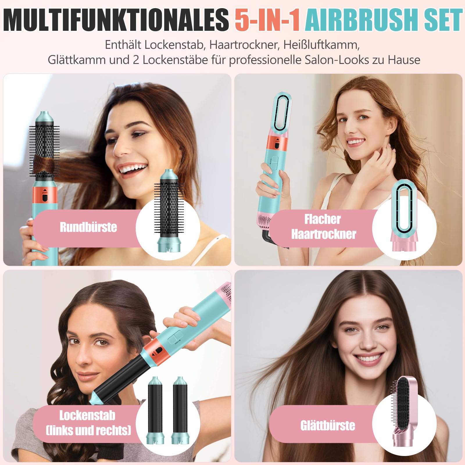 5 in 1 Airstyler, Ionen Föhn, 1000W Multifunktionaler Hairstyler