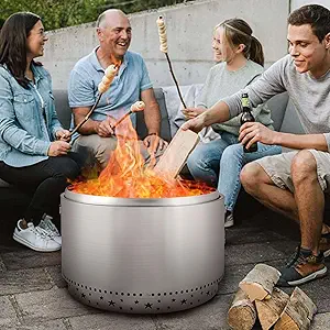 32" Smokeless Fire Pit with Air Switch, Wood Burning Portable Stainless Steel Outdoor Firepit with Fixed Stand & Stove Hook, Ash Pan, for Camping Backyard Patio Picnic, H: 20 in, 52 lbs