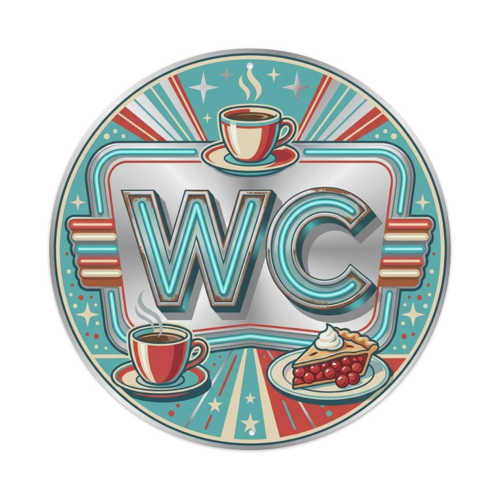 Toilet （WC） Vintage Diner Ornament Metal Tin Sign Plaque Wall Decor for Cafe, Club Bar, Office, Home Garden Round Metal Poster 8x8Inch