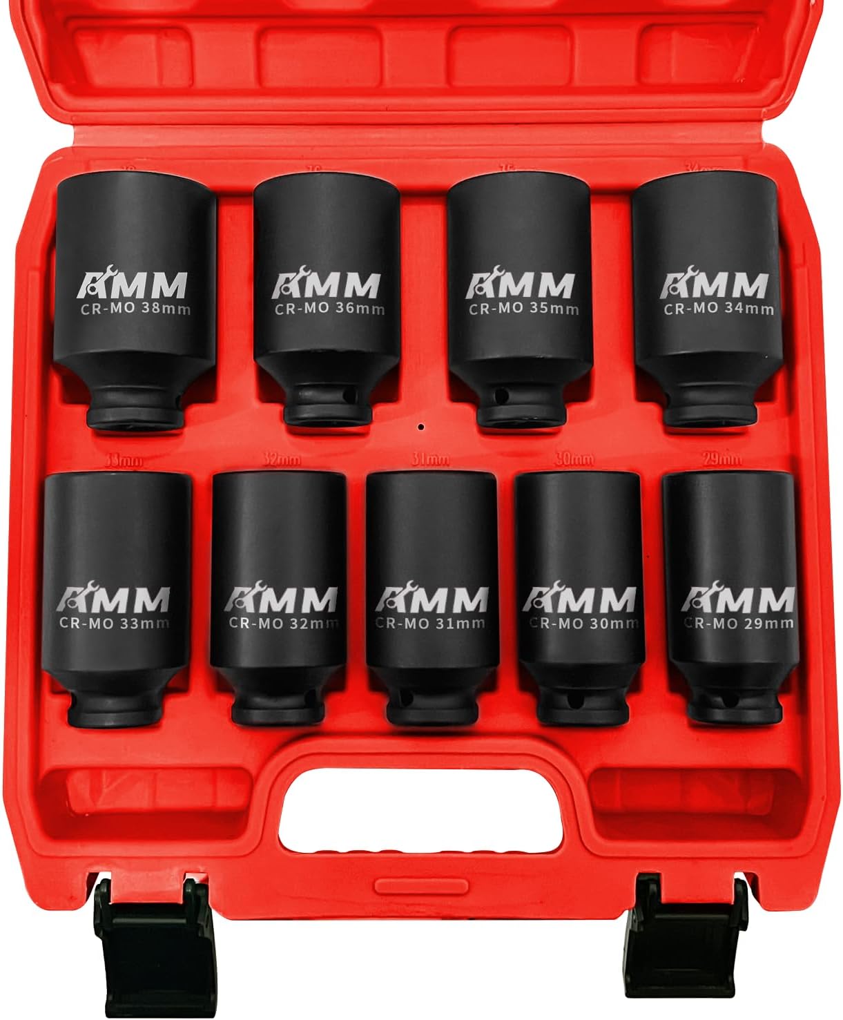 Axle Nut Socket Set SUNKPMCKP 1/2" Drive Deep 6-Point Impact Socket Set, 9-Piece METRIC Spindle Axle Nut Impact Socket Set, Cr-Mo, 29mm - 38mm In | Whizz Drive Socket Sets Impact Wrench - Foto 3