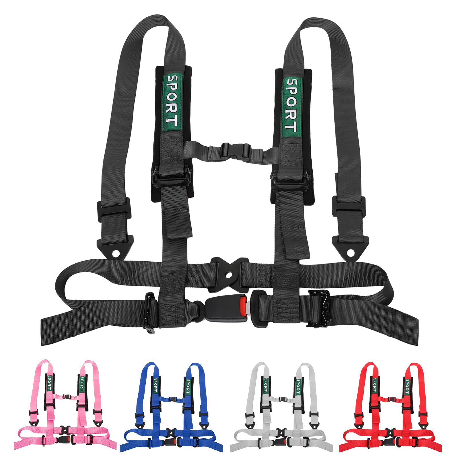 4 Point Bucket Racing Harness With Padding Heavy Duty Buckle Upgraded 3 Inch Black Straps UTV Harness 4 point Universal Adjustable for Adults Easy Install, Black