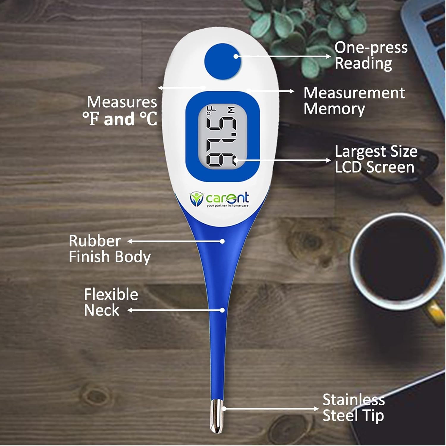 Carent Digital Thermometer DMT-4335 | Waterproof, Fever Alarm, Flexible Tip | CE & FDA Certified | 5-Year Warranty 1