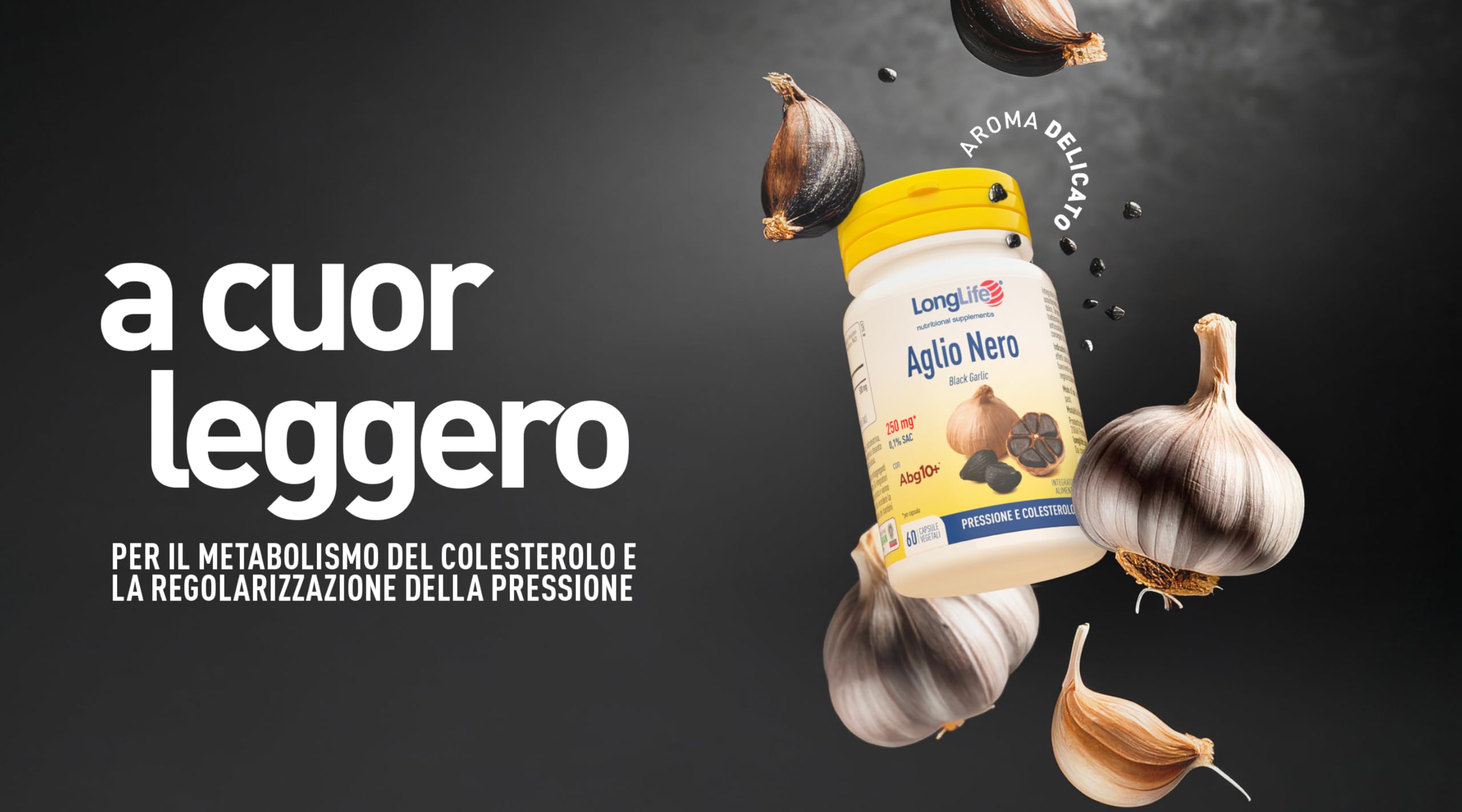 LongLife® Aglio Nero | Estratto fermentato 250mg | Titolato in S-allil-cisteina (SAC) 0,1% | Supporto cardiovascolare e antiossidante | Fino a 1 mese di trattamento | Vegano e Senza glutine