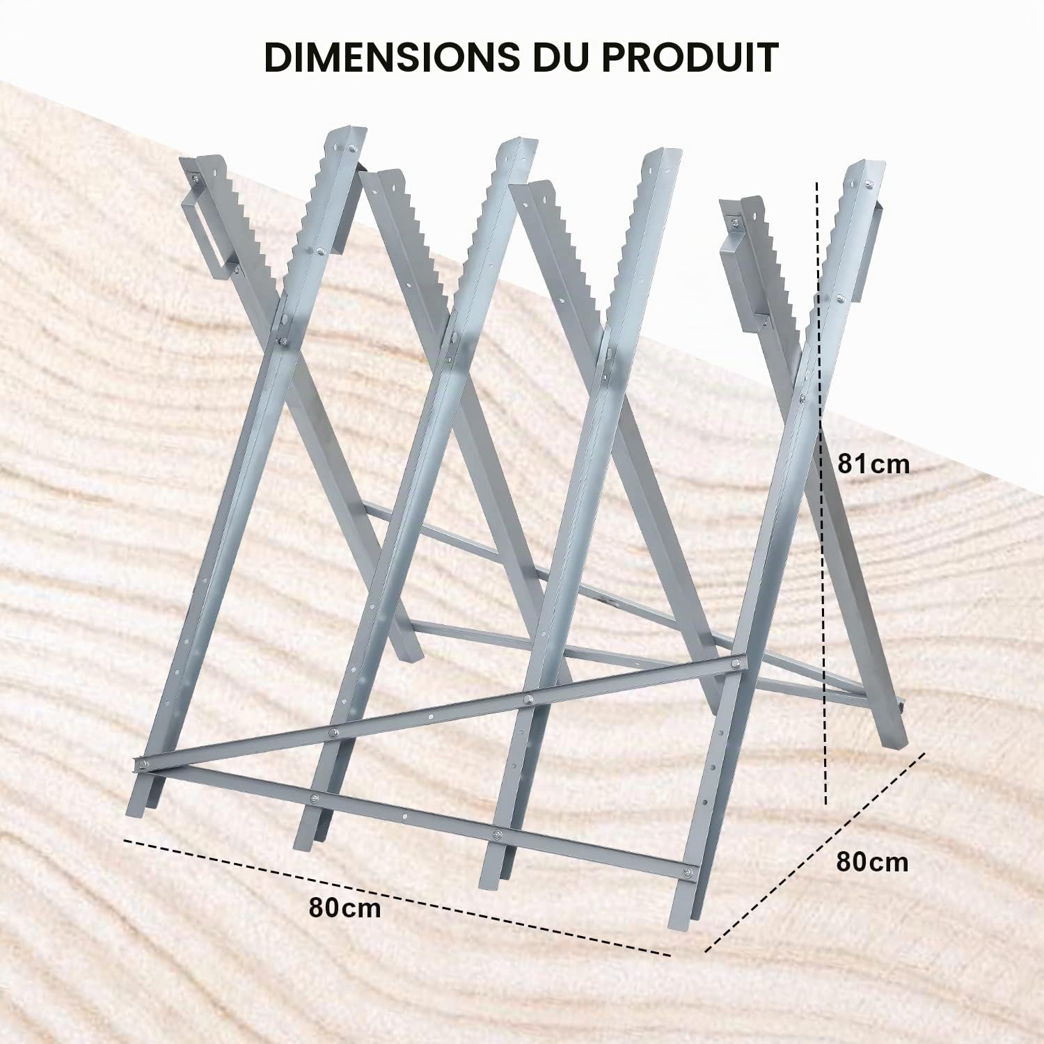Tréteau de sciage pour tronçonneuses H x L x P : 81 x 80 x 80 cm, Tréteau de sciage en bois jusqu'à 150 kg, Tréteau de sciage renforcé, Tréteau pour tronçonneuse, Tréteau de sciage pliable