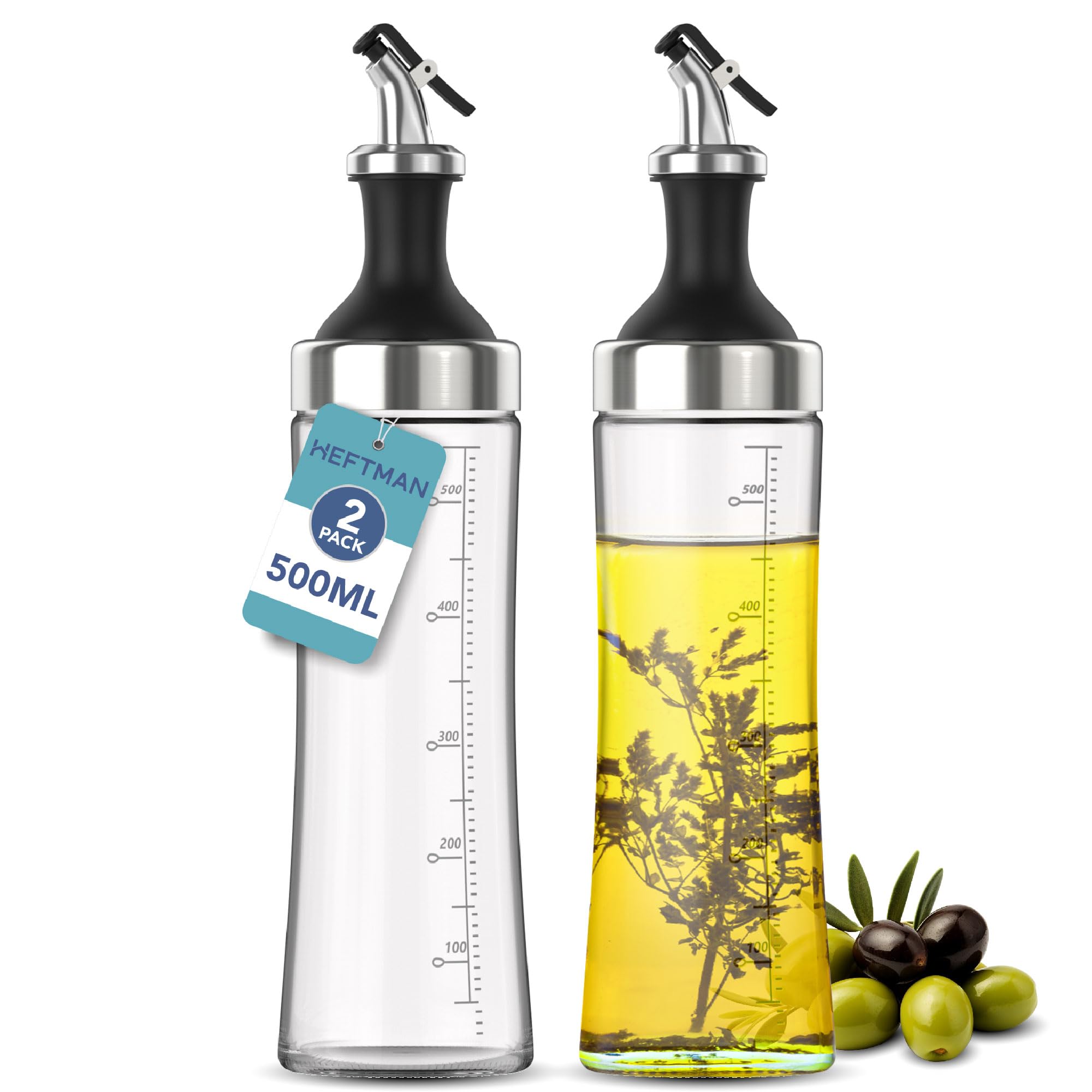 Bouteilles En Verre Noir Avec Bec Verseur - Lot De 2 Pour Huile, Vinaigre, Cadeau Cuisine - 7