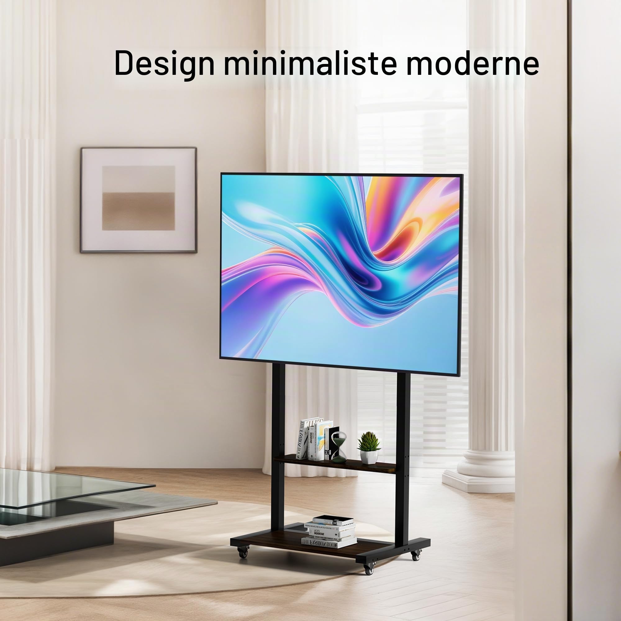 Support TV sur Pied avec roulettes: Meuble de Télévision de 40 à 100 Pouces pour Télé Écran LED OLED LCF Jusqu'à 50kg Support Télévisateur Hauteur Réglable160-195cm Max VESA 800x600mm