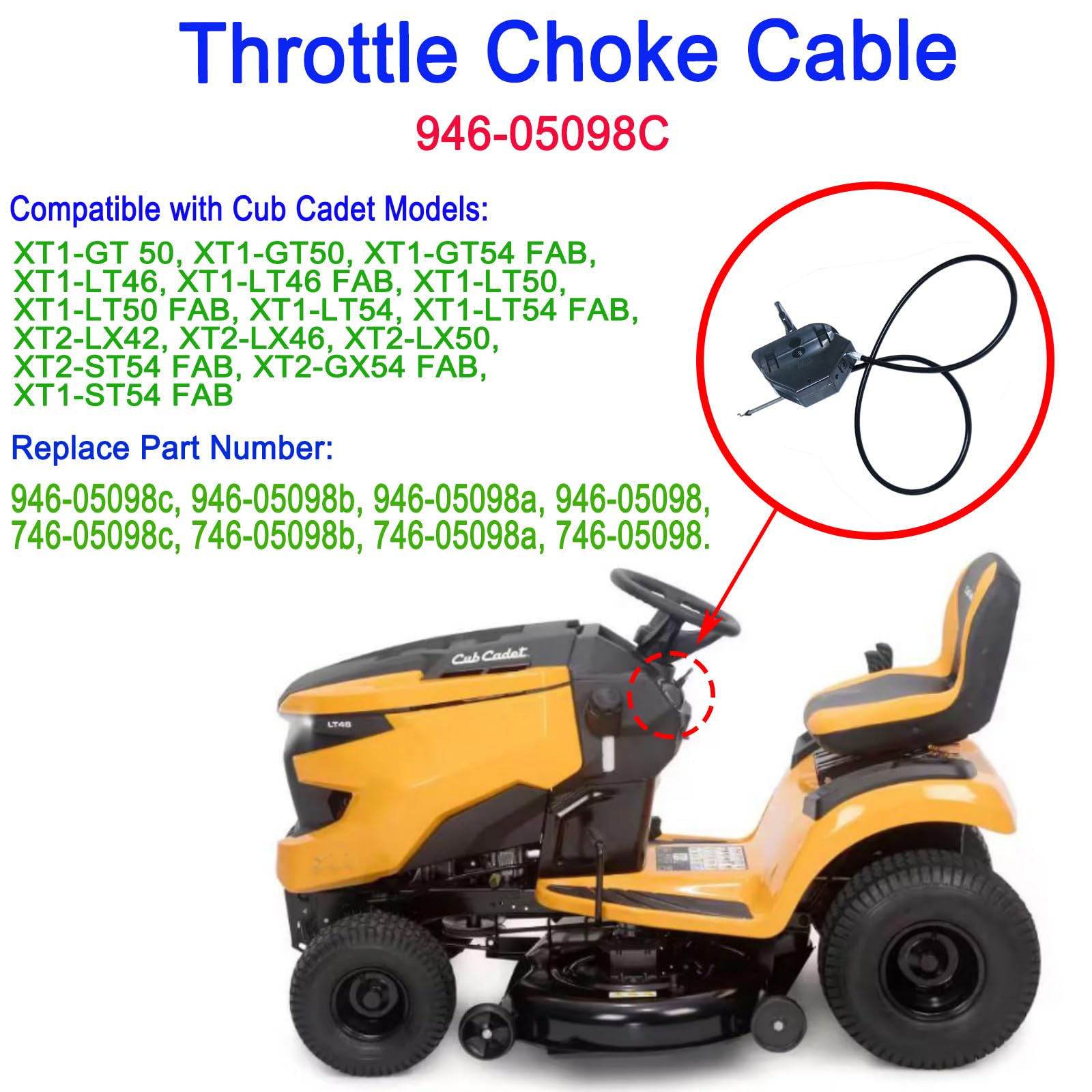 Lawn Mower Cable 946-05098C Throttle Cable Replacement For Cub