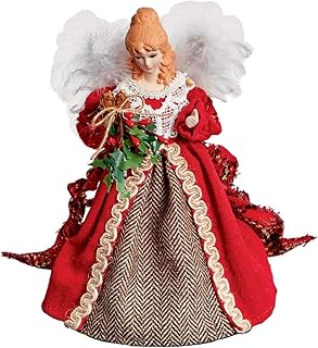 Premier CHRISTMAS ANGEL TREE TOPPER - Red Dress Tartan Shawl Woodland Angel Feather Wings,Black,20cm