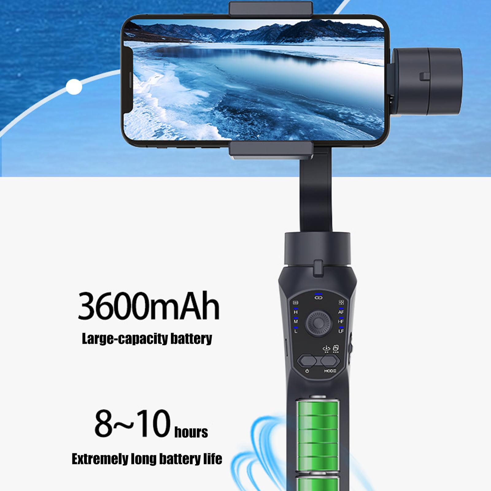 Stabilizzatore cardanico per telefono palmare 3Shaft Gimbals per smartphone con base treppiede e lunga durata della batteria per video Vlog Stabilizzatore per telefono desktop portatile