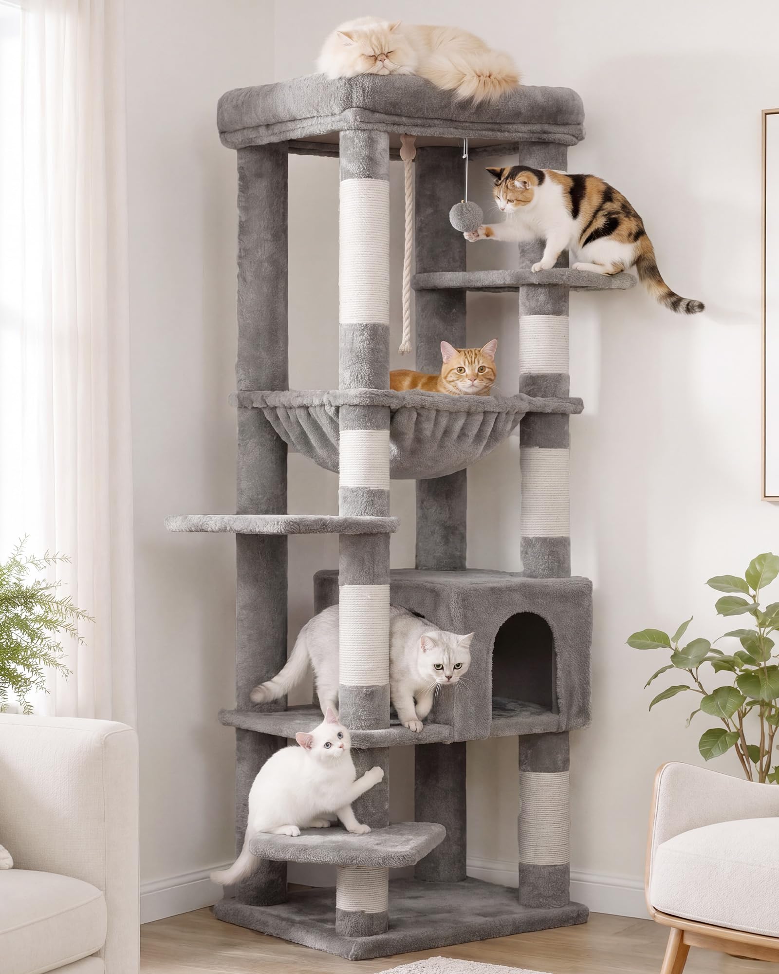 Heybly Cat Tree for Large Cats, 20lbs Heavy Duty, 60 inches XXL HCT050W