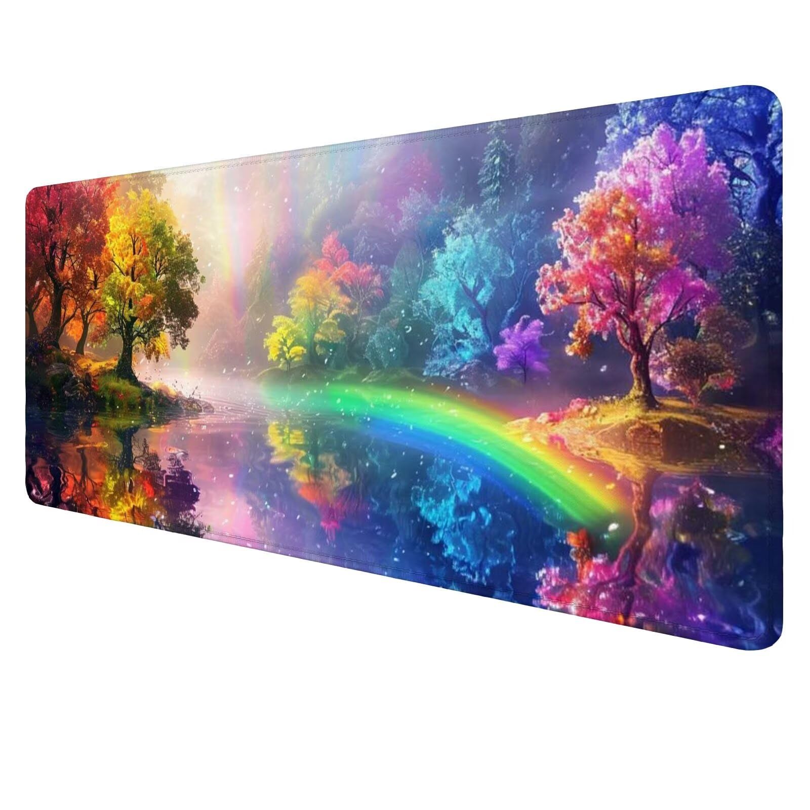 Tęczowa szeroka podkładka pod mysz do gier kolorowa podkładka na biurko XXL 1000 x 500 x 3 mm, mata komputerowa akcesoria biurowe z antypoślizgową podstawą do klawiatury i myszy dla graczy J588