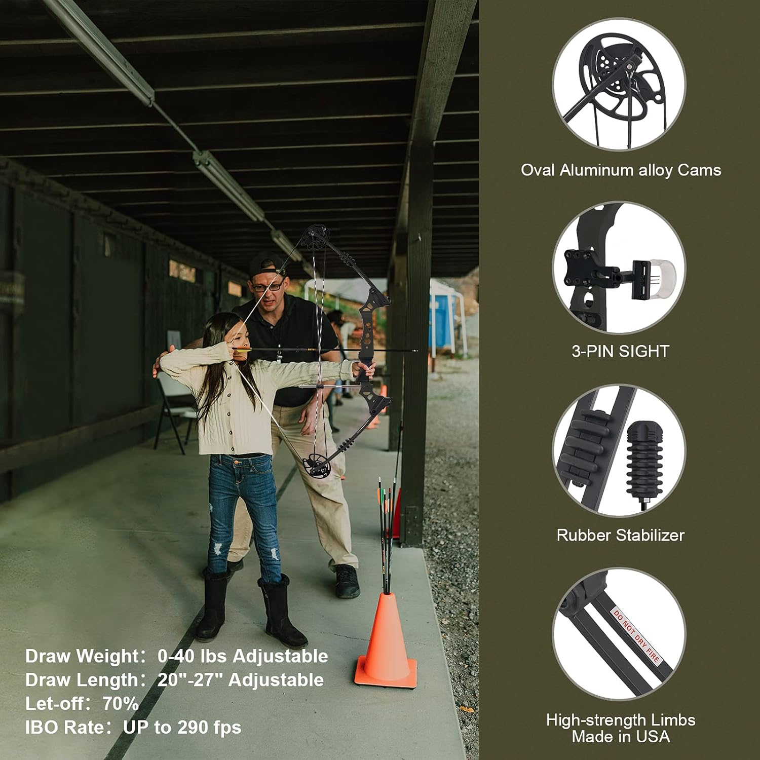 Aimdor A9 Youth Compound Bow kit with All Accessories for Youth and Beginner,70% Let Off,Limb Made in USA,19-31" Draw Length,0-40lbs Draw Weight,290FPS,Limited Life-time Warranty(Black) : Sports & Outdoors