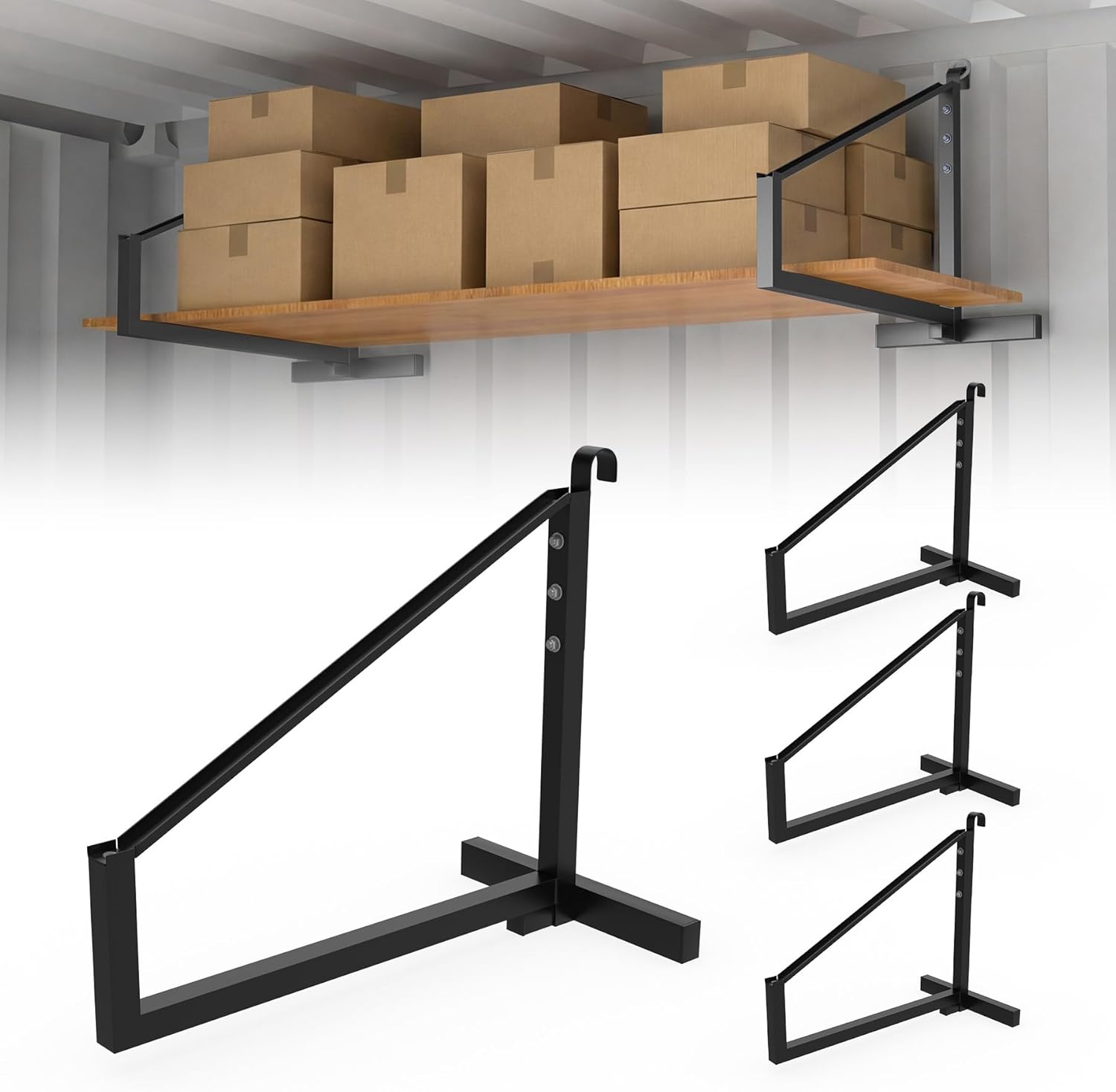 Sidasu 4 Pack Heavy Duty Shipping Container Brackets,21.52"(D) x14.57(H)- Black Powder Coated Steel Shipping Container Shelving Brackets for Cargo Containers, Easy to Assemble & Remove