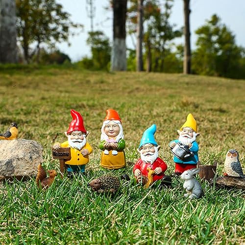 Miniatura 7 de 10 piezas de mini estatuas de gnomos para jardín al aire libre, accesorios de jardín de hadas, figuras de gnomos en miniatura, micro gnomos de