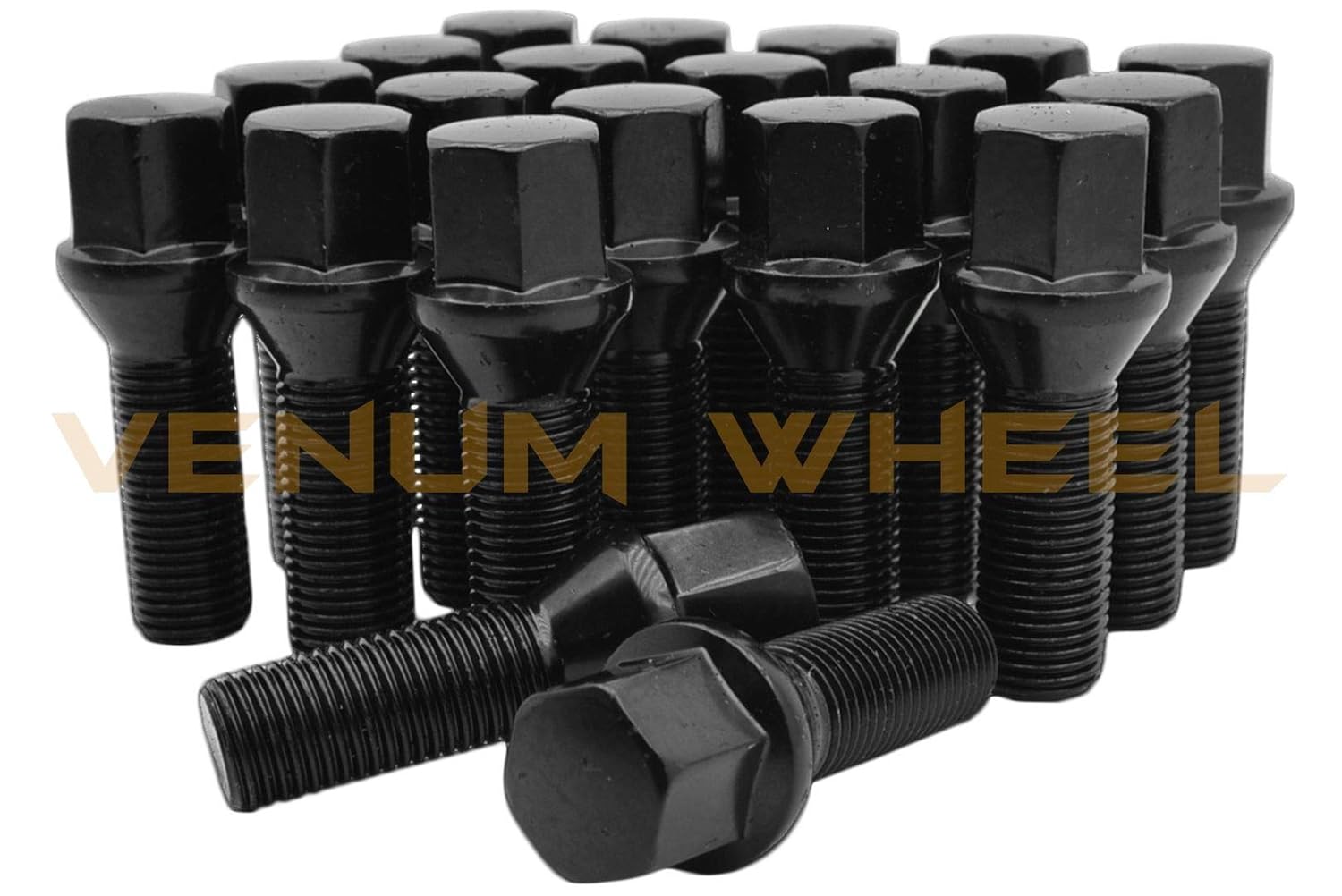 Complete Set of M12x1.25 Black Powder Coated Tapered Conical Seat Lug Bolts 33 MM Extended Shank Length Compatible with Jeep Fiat Dodge Chrysler Alfa Romeo Factory & Aftermarket Wheels