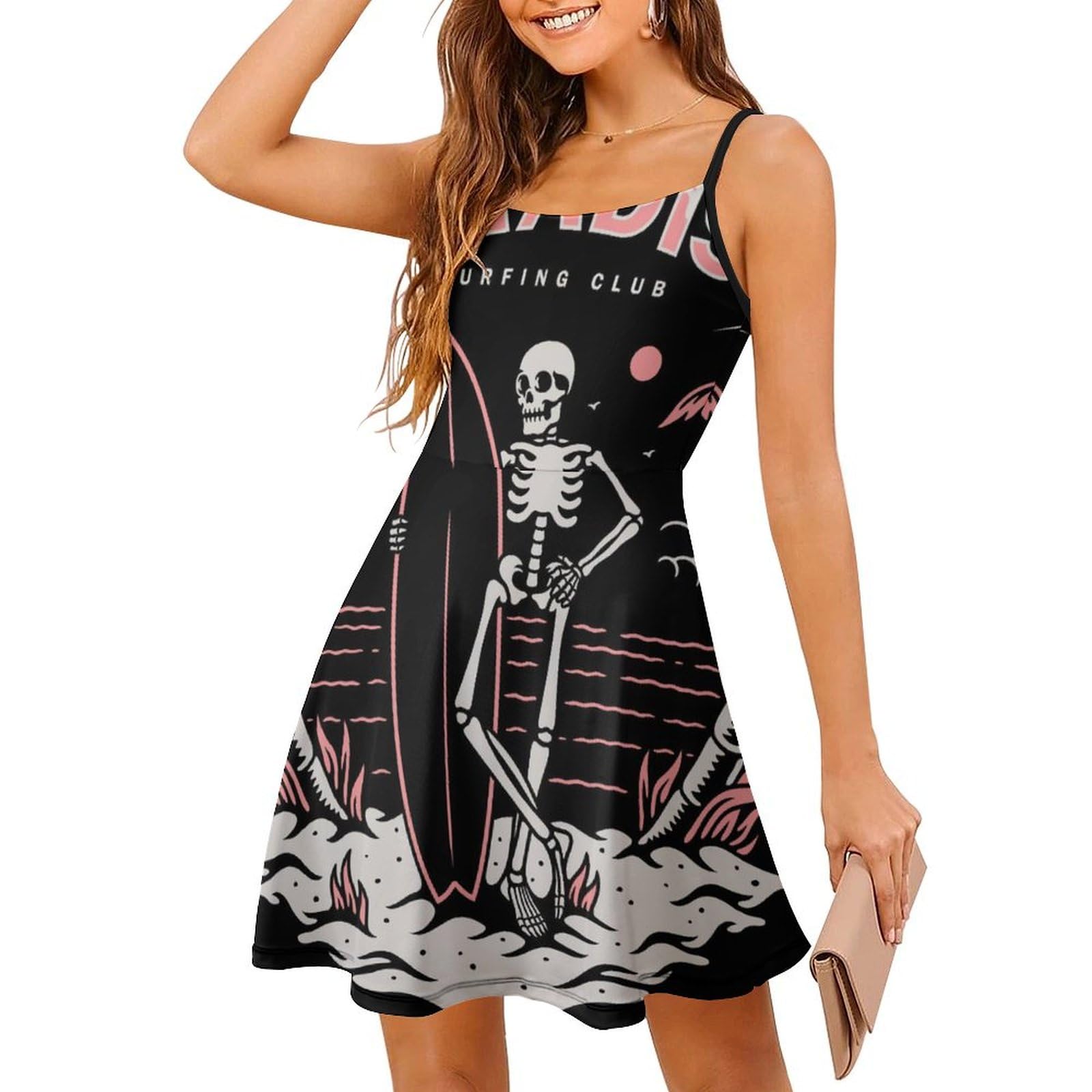Robe d'été à bretelles motif crâne de planche de surf pour femme