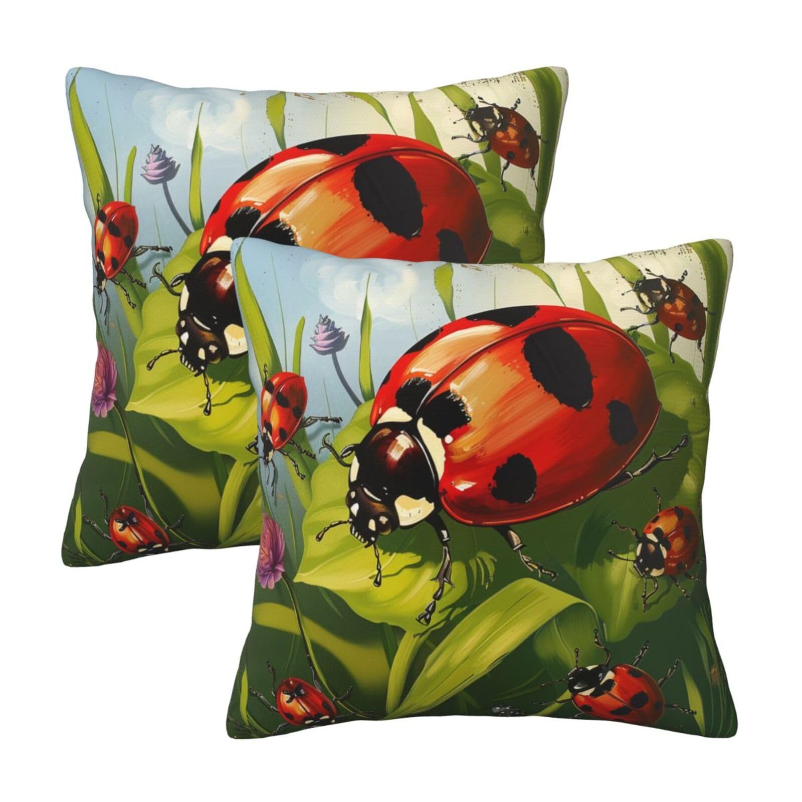 kkvhhyuo Ladybug Print Pillow Covers Set of 2, Square Decorative Cushion Covers with Hidden Zipper, Throw Pillow Cases for Living Room Sofa Bed Chair, 50x50 cm