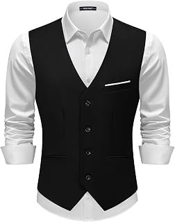 MAGEMALE Men's Slim Fit Suit Vest - Casual Formal Waistcoat with 3 Real Pockets for Business, Weddings & Tuxedos