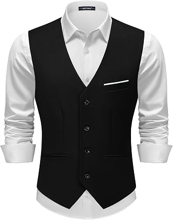 MAGE MALE Mens Suit Vests Casual Formal Dress Vest Business Slim Fit Waistcoat Vest with 3 Real Pockets for Suits Tuxedo