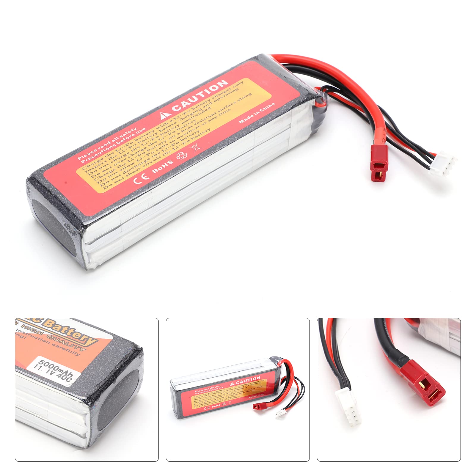 Batteria Lipo da 11,1 V 5000 MAh per Auto RC, Droni, Elicotteri, Scarica Elevata 40 °C, Batteria Al Litio Durevole con Spina a T, Dimensioni Compatte 5,2x1,7x1,0 Pollici