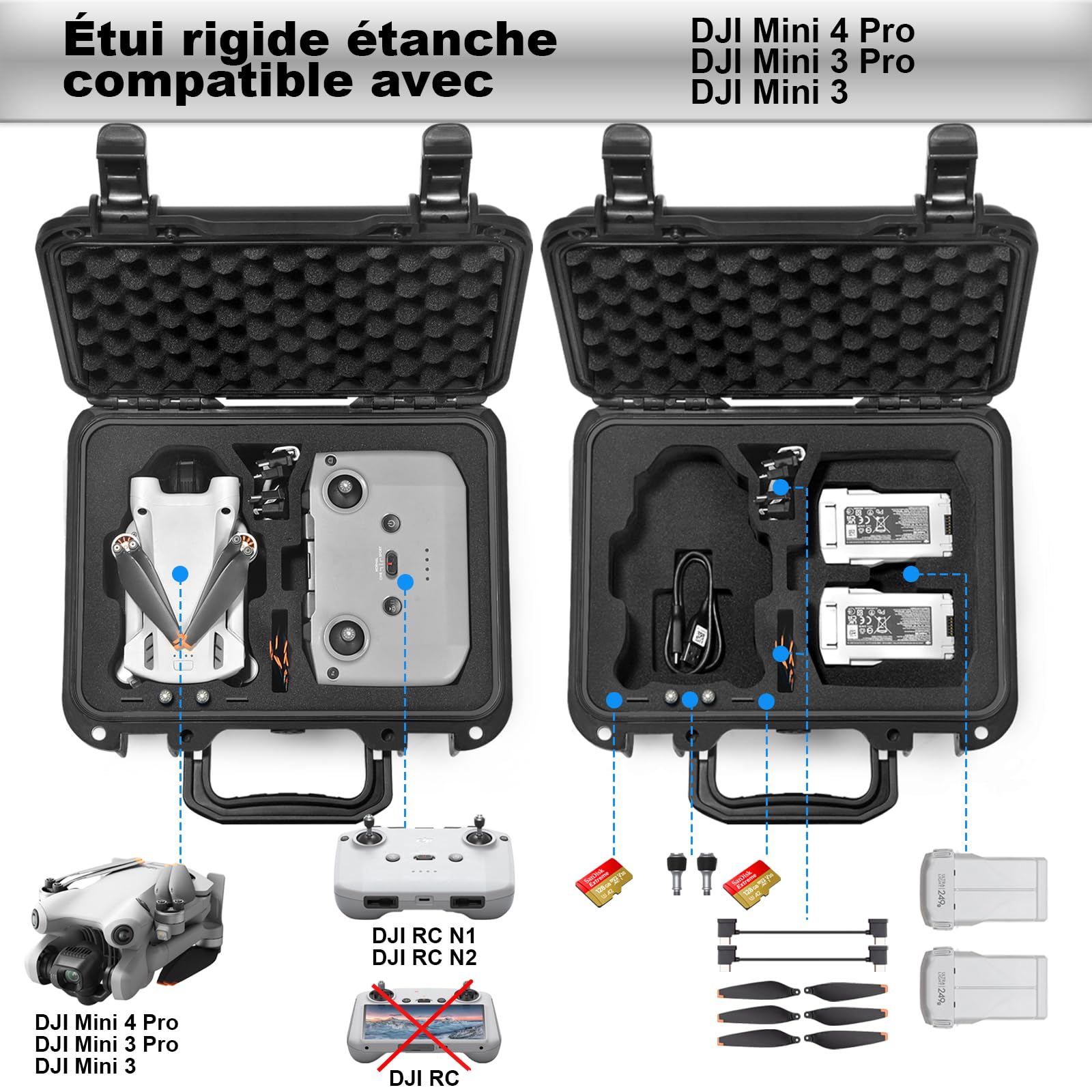 Étui De Transport Personnalisé Pour DJI Mini 4 Pro/Mini 3 Pro - Boîte De Rangement Avec Mousse - Protection Anti-choc Et étanche