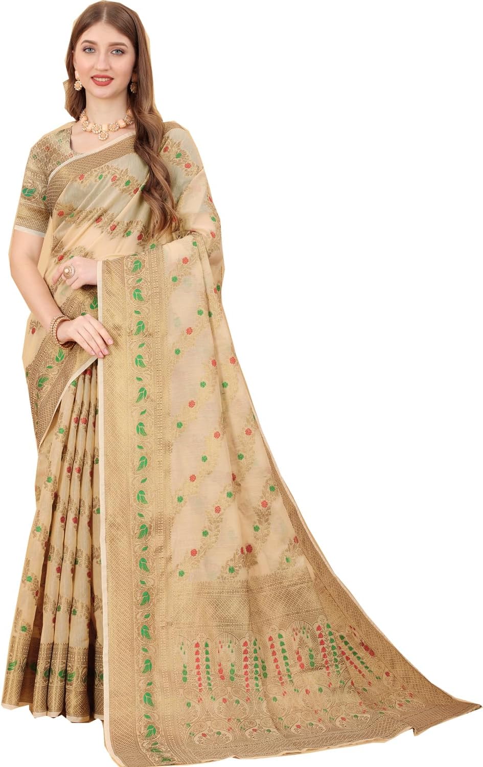 MOHIT CREATIONS Traditional Pure Cotton Silk Saree With Unstitched Blouse