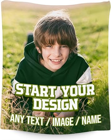 Custom Blanket with Picture Text - Personalized Photos Blankets for Boys Teens Boyfriend - 4 Sizes Soft Fleece Throws