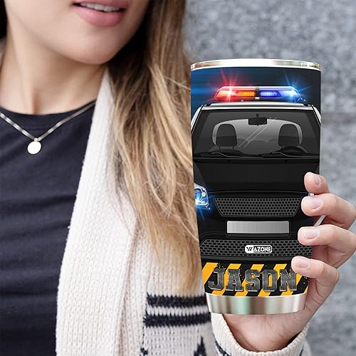 Miniatura 3 de Vaso aislado de policía personalizado con nombre personalizado, vasos de café de acero inoxidable de 20 onzas, 30 onzas, taza de viaje para el
