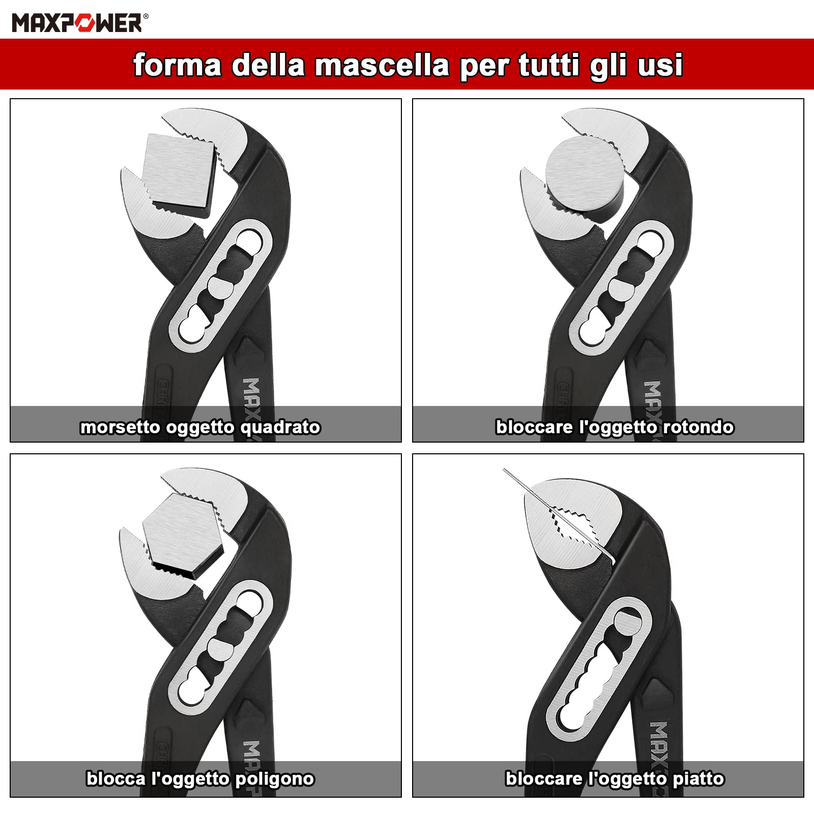 Set 3 Pinze Pompa Acqua EffektWerk | 18cm, 25cm, 30cm - Acciaio CR-V Antiscivolo - Foto 11