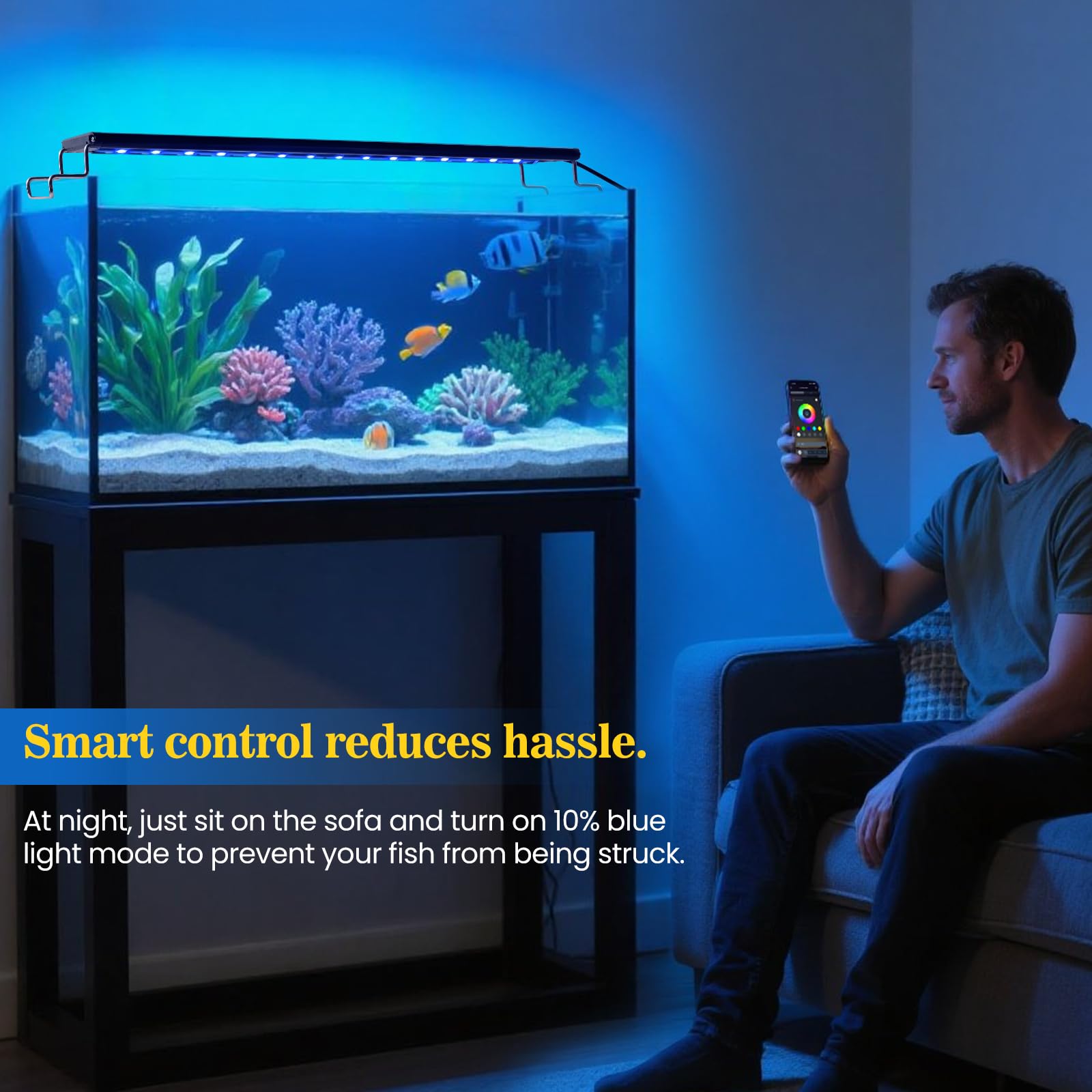 Full Spectrum Aquarium Light: Fish Tank Light with APP & Remote Timer Control for Aquatic Pet Plants Lover - Extendable Fish Tank Lights for 11-17 Inch Freshwater Saltwater Aquarium