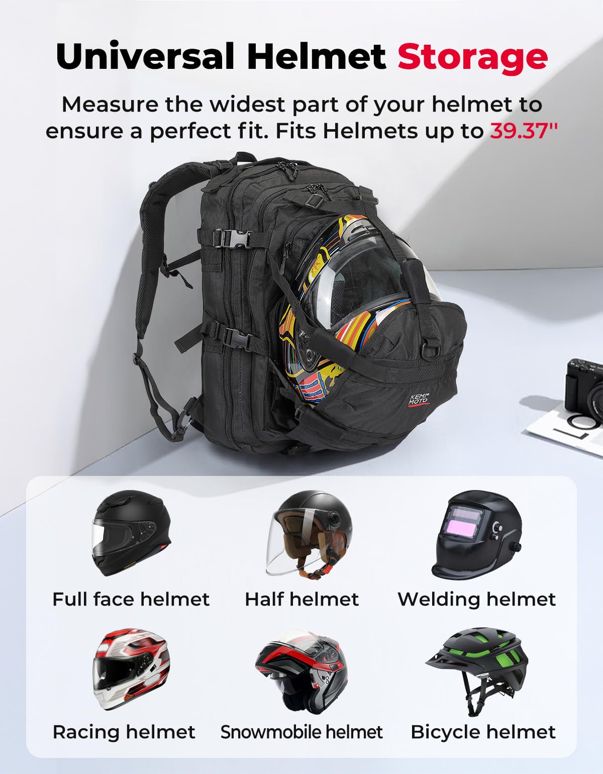 kemimoto Motorcycle Backpack, Helmet Backpack, 37L Motorcycle