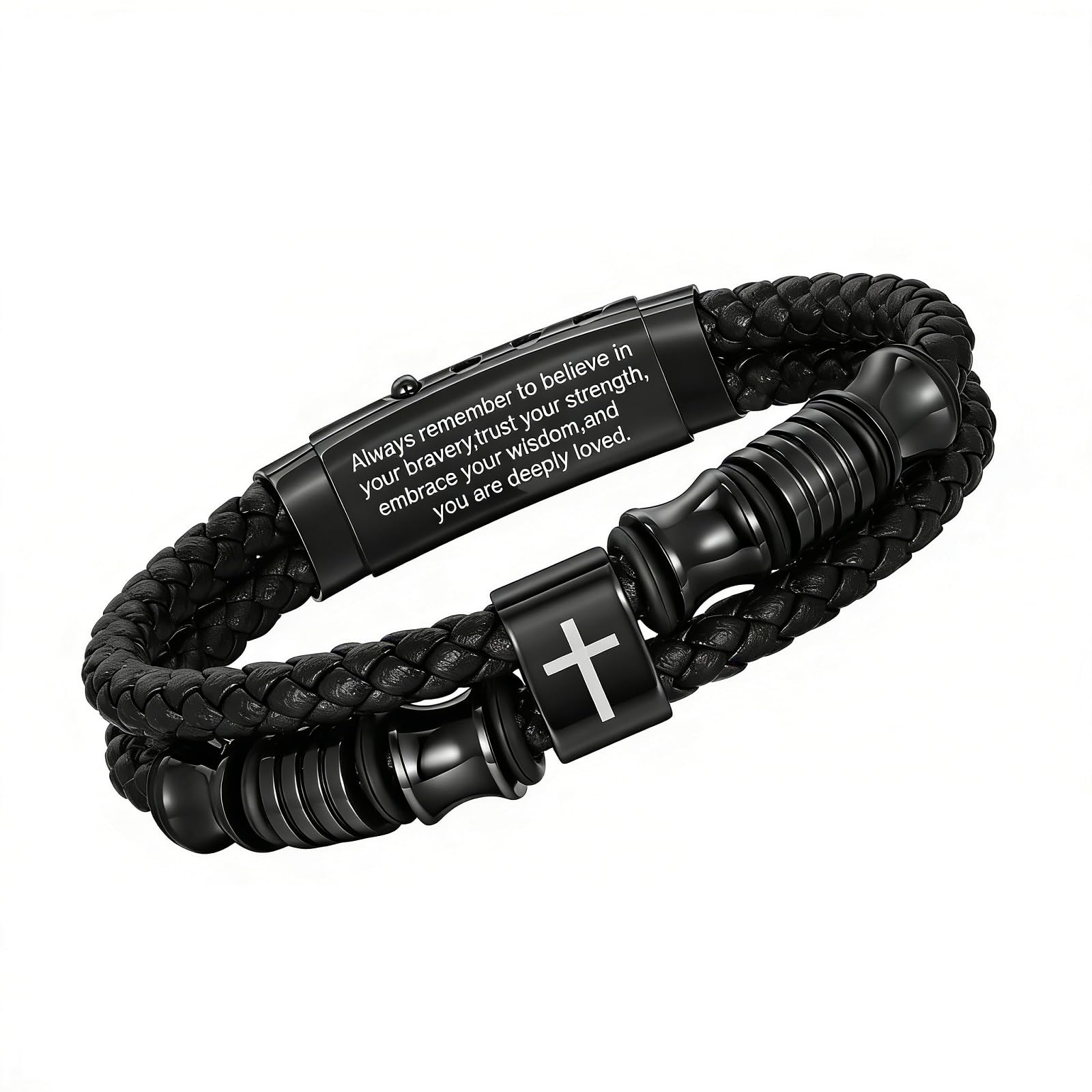 TempBeau Christian Black Leather Bracelet for Men