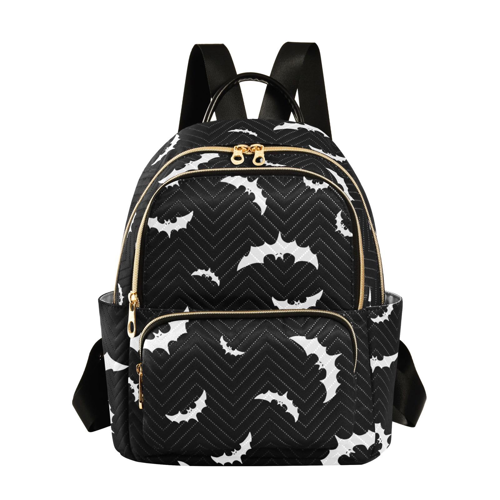 ZAZYXTJ Halloween Bat Backpack Purse for Women Quilted Mini Fashion Backpacks Lightweight Travel Casual Backpack M
