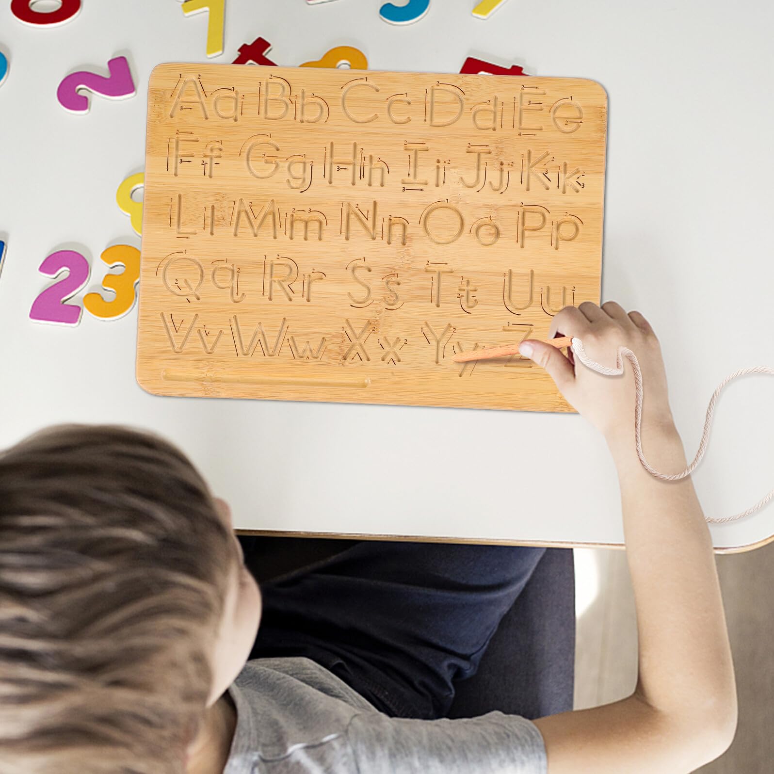 Tablero de Trazado de Letras de Doble Cara en Madera Khaki | Letras del Alfabeto de Madera, Herramienta de Seguimiento de Letras, Decoracion Colegio