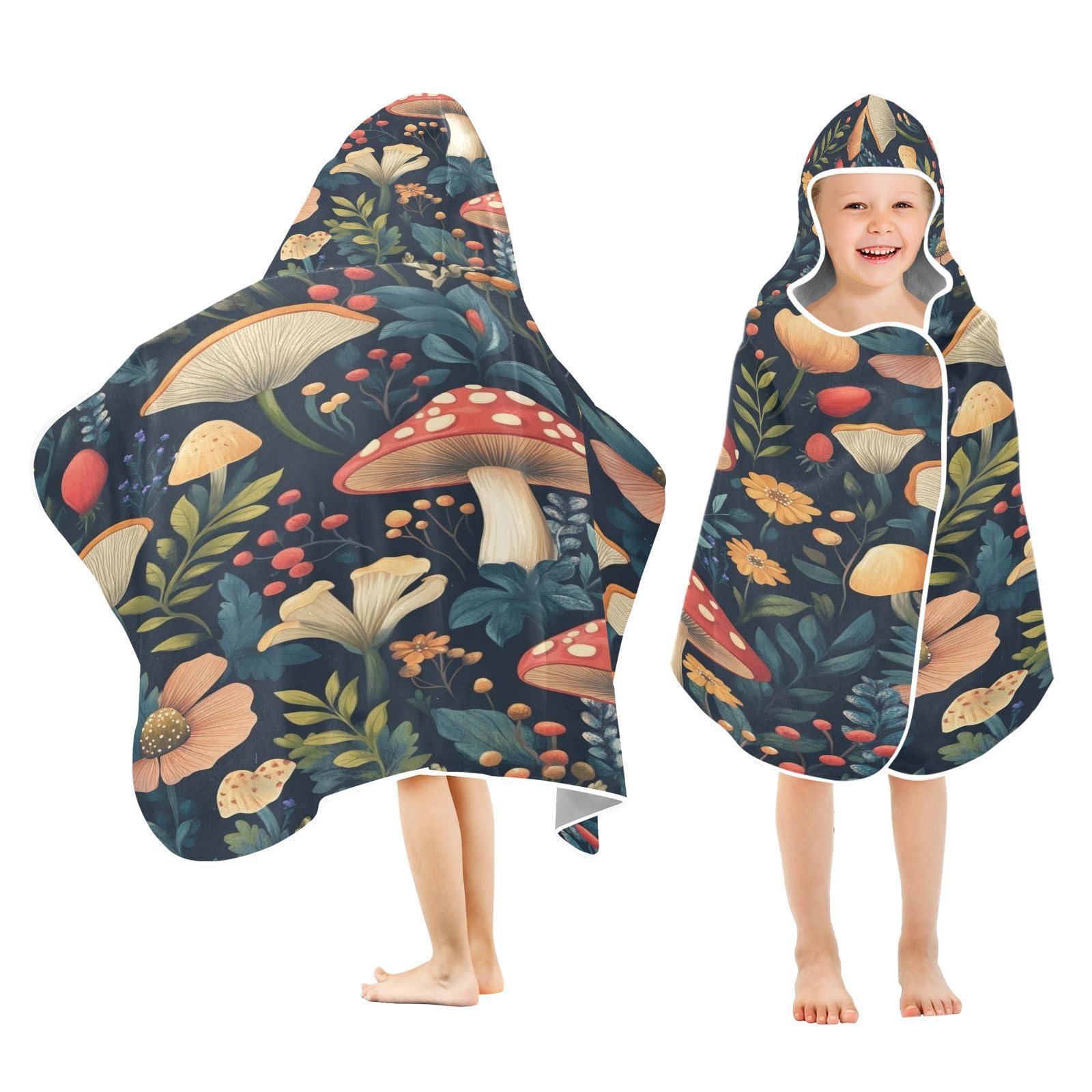 Kigai Mushroom Hooded Beach Towel for Kids Soft Absorbent Quick Dry Bath Towel with Hood Lightweight Toddler Shower Pool Bath Wrap for Boys Girls