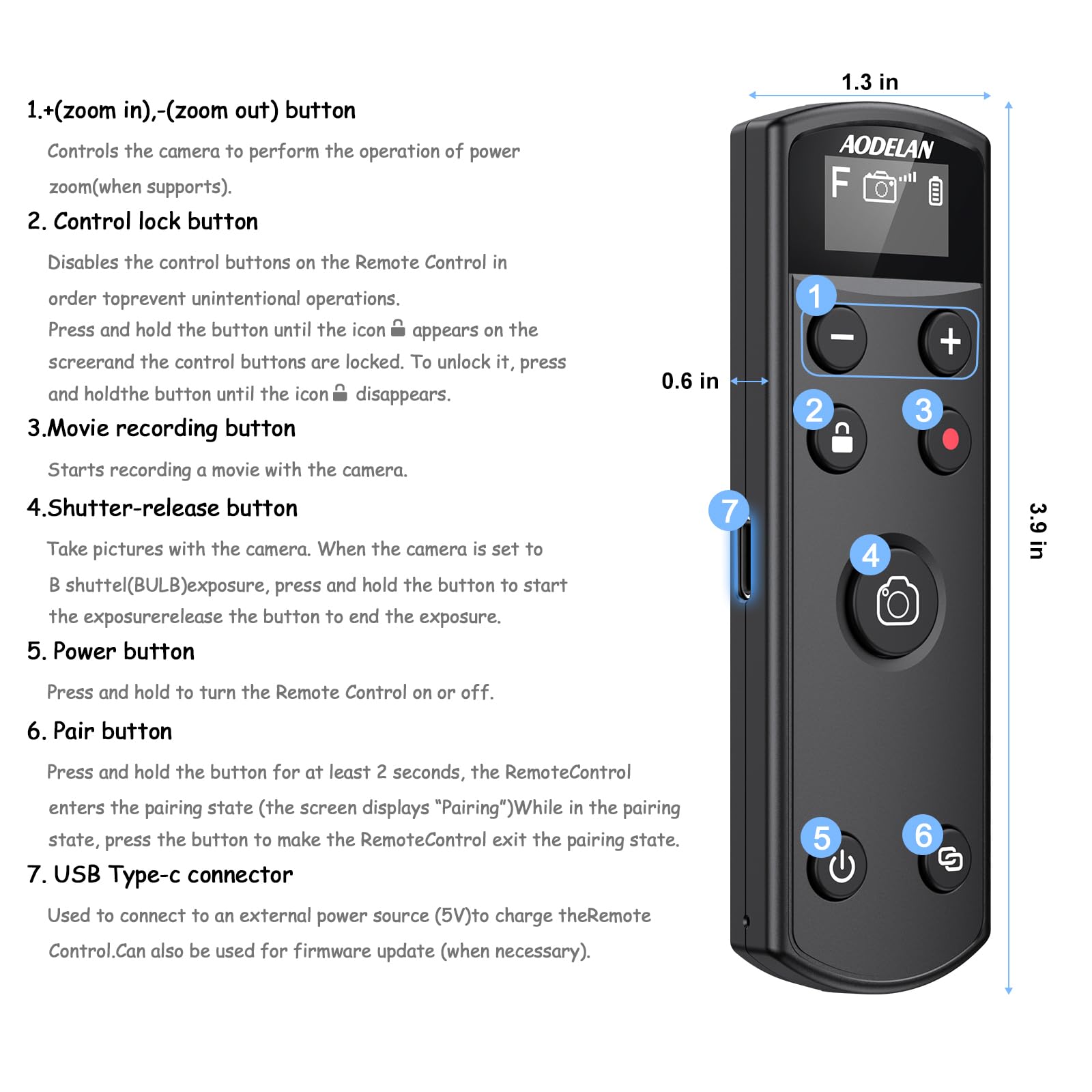 para Cámara Fujifilm Liberación de Obturador Recargable, AODELAN Control Remoto Inalámbrico Compatible con Fuji X-T30 II, X-S10, X-H2, X-H2S, X-T3, X-T4, X-T5, X-S20, X-T30, X-T50, X-M5, X100VI, X-E5