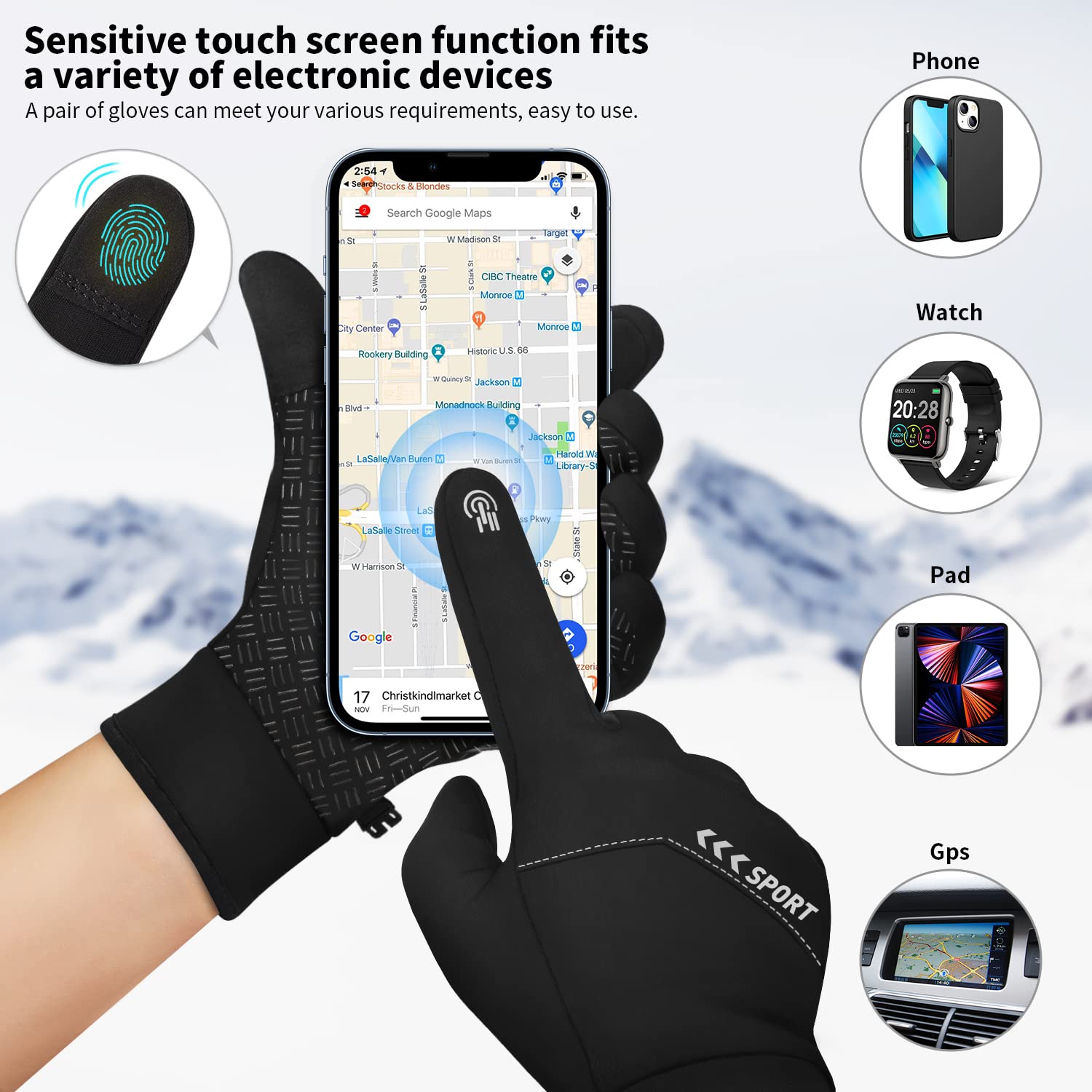 Guanti Invernali Uomo Donna, Guanti Invernali Ciclismo Guanti Touch Screen Unisex Antivento Guanti da Sci Guanti Sportivi da Caldi Esterni per Corsa Sci Snowboard Bici Alpinismo Trekking Nero