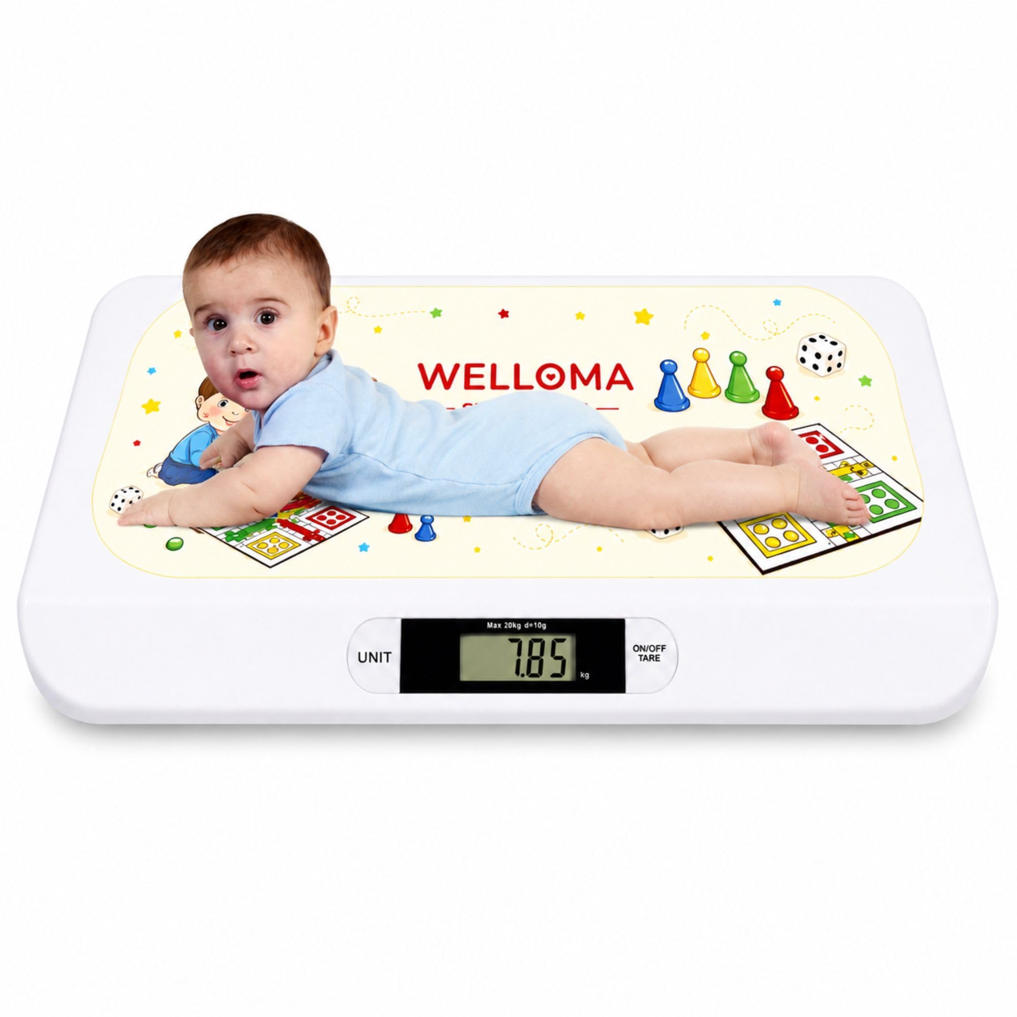 SUPER-CUTIE Ludo Edition Baby Weighing Scale | Digital Infant Weight Machine for Home & Clinic | 20kg Capacity | LCD Display | Multi-Unit (kg/lb/st:lb) | Newborn & Toddler Scale-image-2