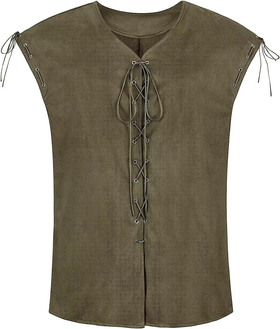 Renaissance Pirate Mens Costumes Steampunk Pirate Vest Viking Bodice Lace-up Waistcoat Cosplay Brown L — image 1