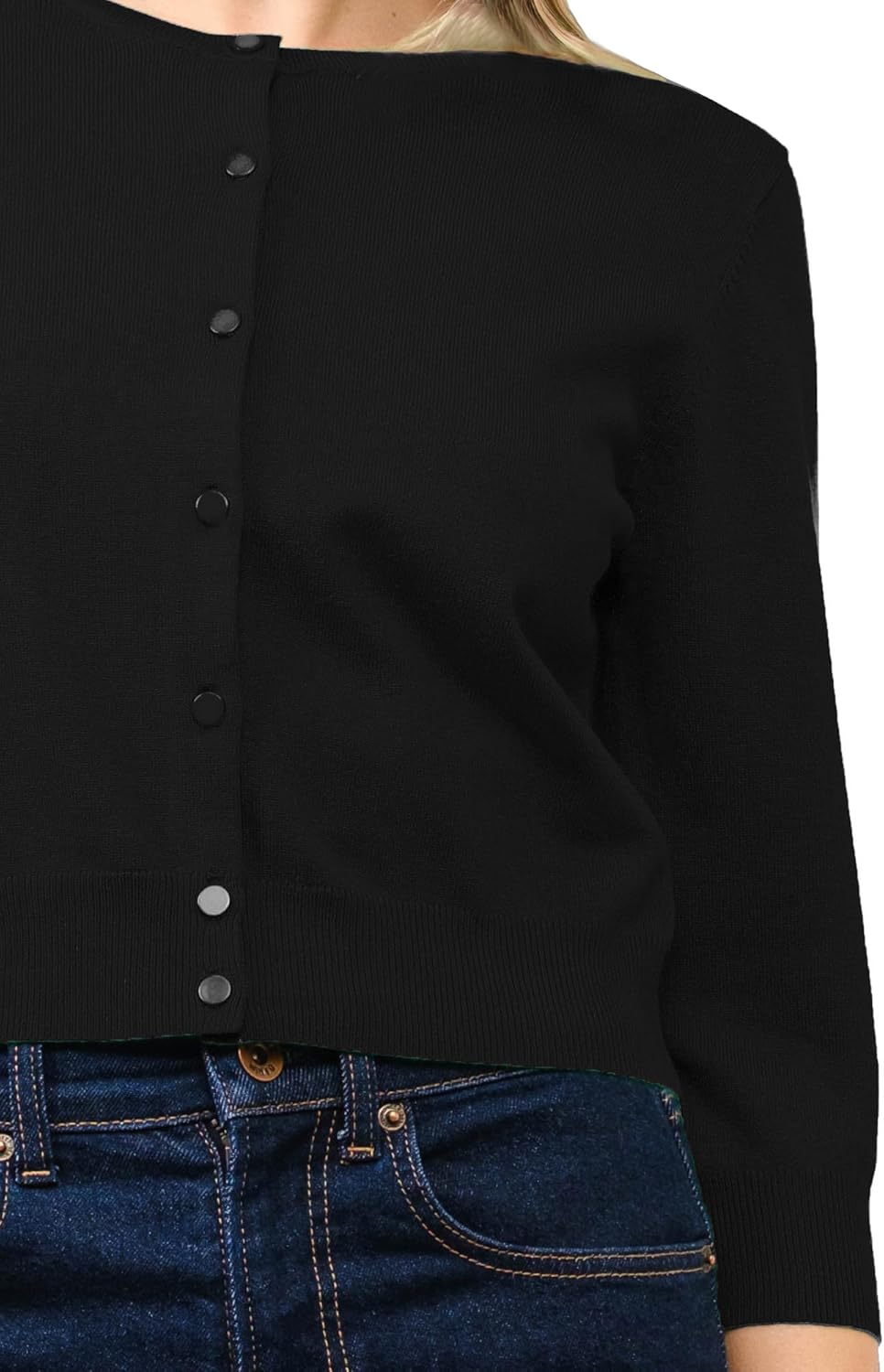 Women's Cropped Cardigan 3/4 Sleeve Crewneck Button Up Sweater Knit Top (S~XL) - Image 4
