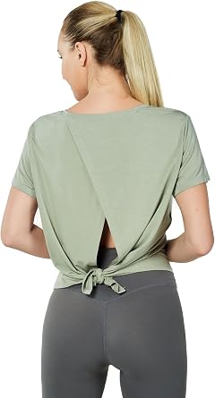 Tie Back Womens T Shirts, Short Sleeves V Neck Open Back Tee Tops Athletic Workout Gym Yoga Sweatshirts
