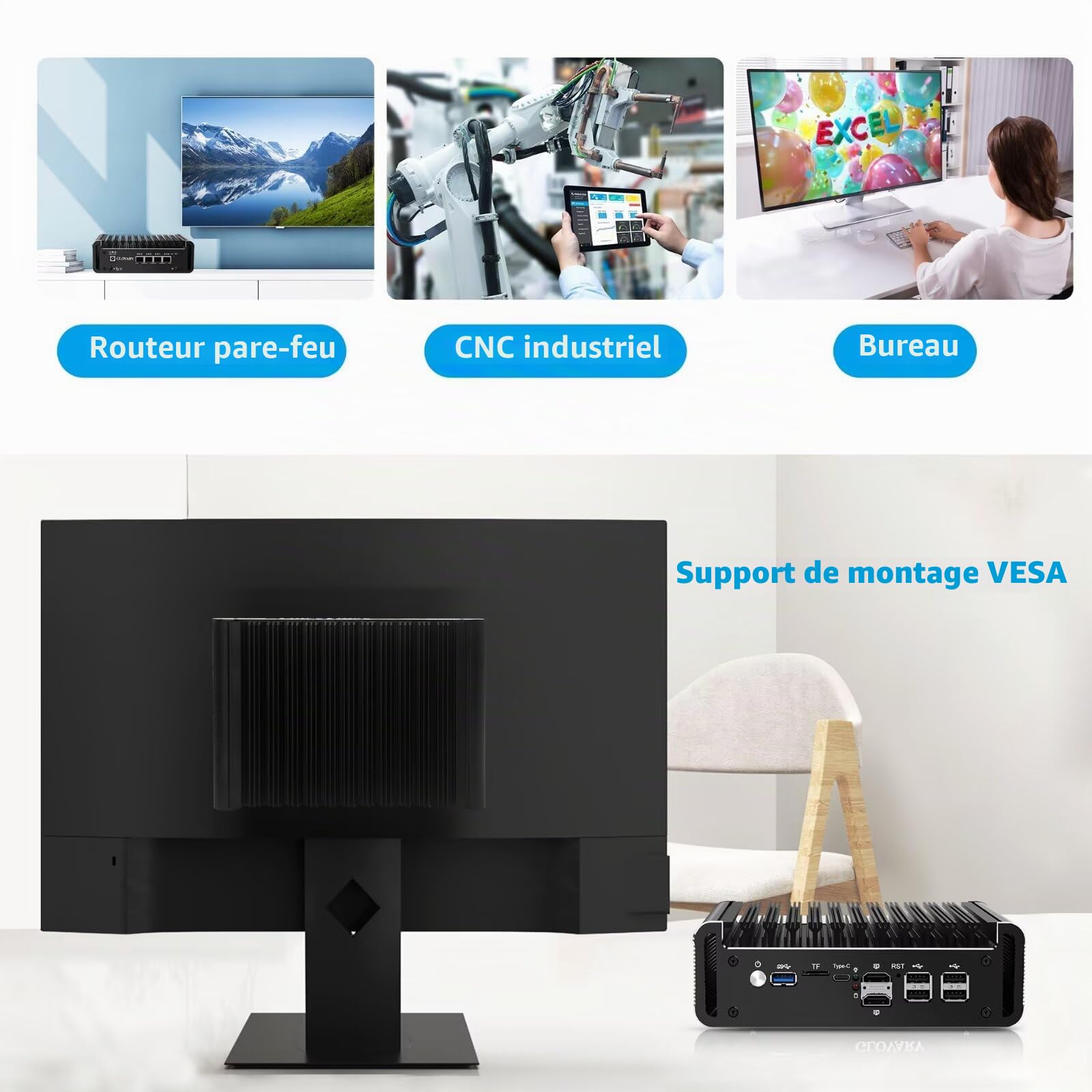 Firewall Mini PC N97 up to 3.6 GHz, 6 x i226V 2.5GbE LAN OPNsense Router Micro Appliance, Barebone, AES-NI, Fanless Computer Hardware, DDR5, 2 x NVMe Slot, 2 x SATA3.0, 2HD+USB-C 3 Display
