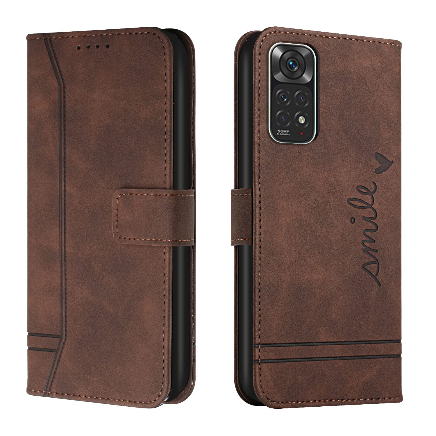 New&Teck Handyhülle Für Xiaomi Redmi Note 11/11S 4G – Brieftaschen-Design Mit Magnetverschluss, Schwarz