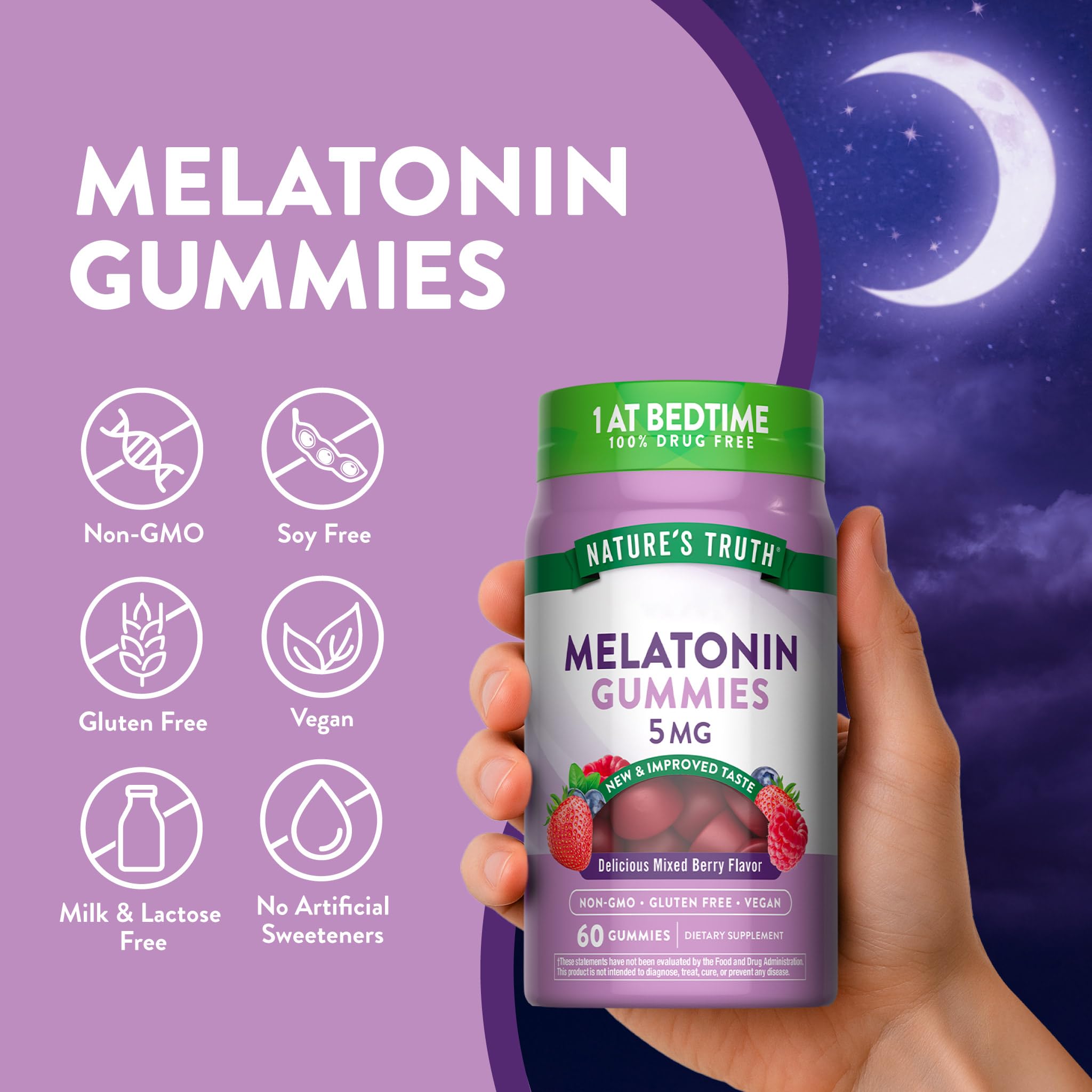 Nature's Truth Melatonin Gummies 5mg | 60 Count | Mixed Berry Flavor — Amazon image 3