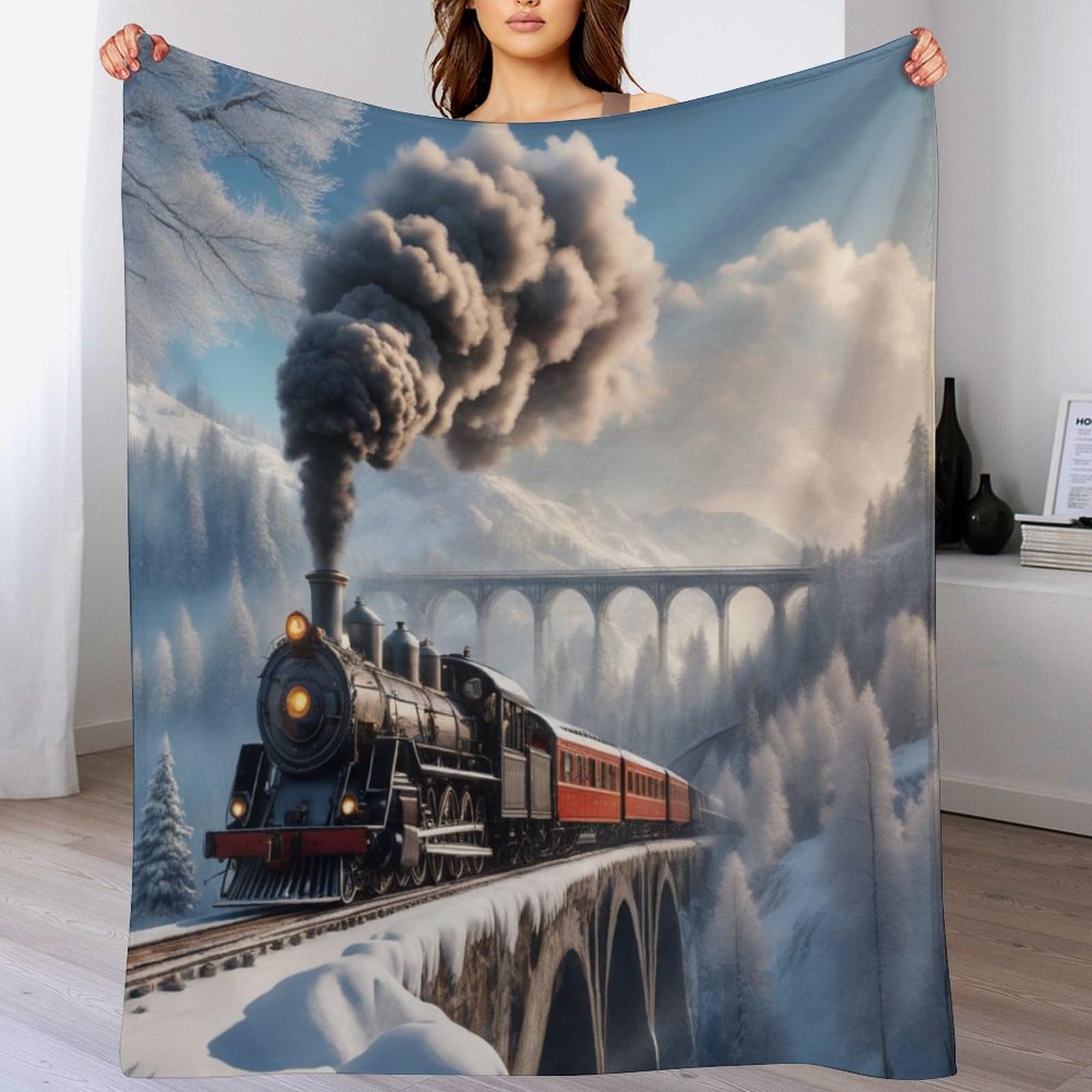 Plaid Train Vapeur 3D Cadeau Idéal Flannel Douce